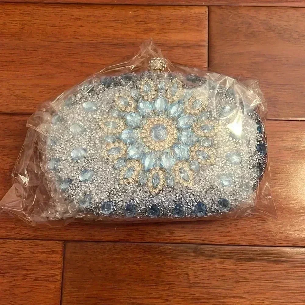Ramla Aquamarine blue Jeweled bag with removable handles